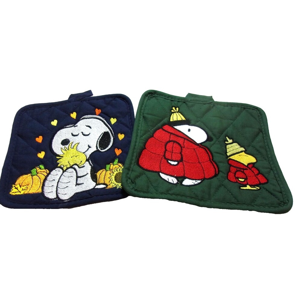 Peanuts Snoopy Woodstock Two Potholders Green Blue